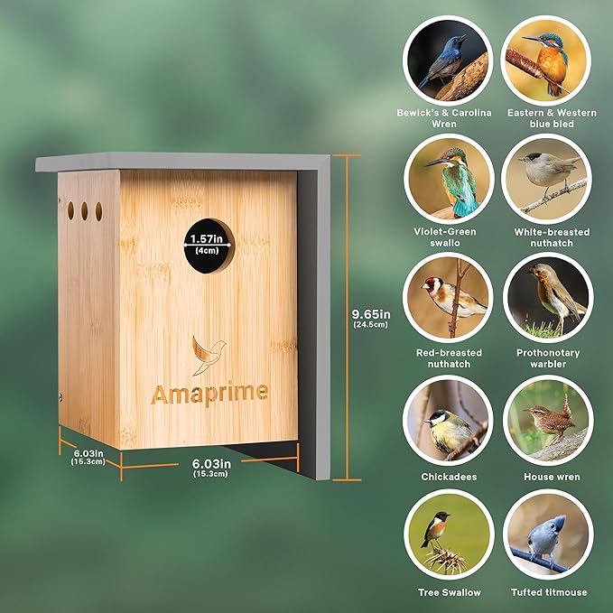 Amaprime® Wooden Bird House – Bule Bird House, Durable Birdhouses for Outdoor