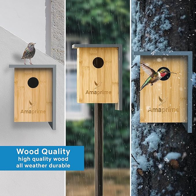 Amaprime® Wooden Bird House – Bule Bird House, Durable Birdhouses for Outdoor
