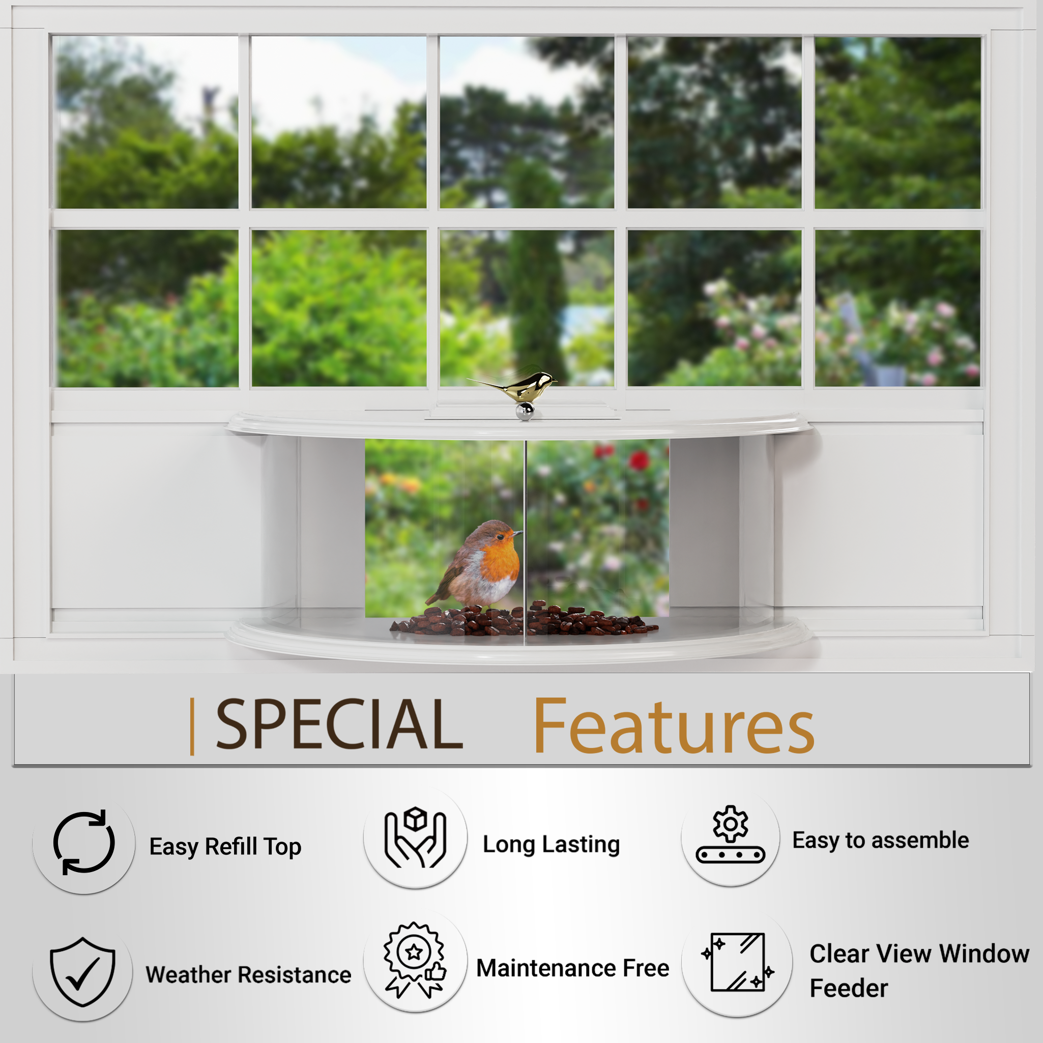 Amaprime® Window Bird Feeder 180° for Ultimate Wild Bird Watching ( PVC White )